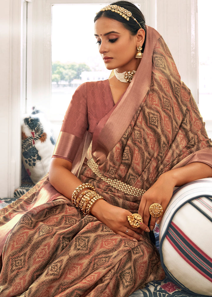 Shades Of Brown Digital Printed Dola Silk Saree