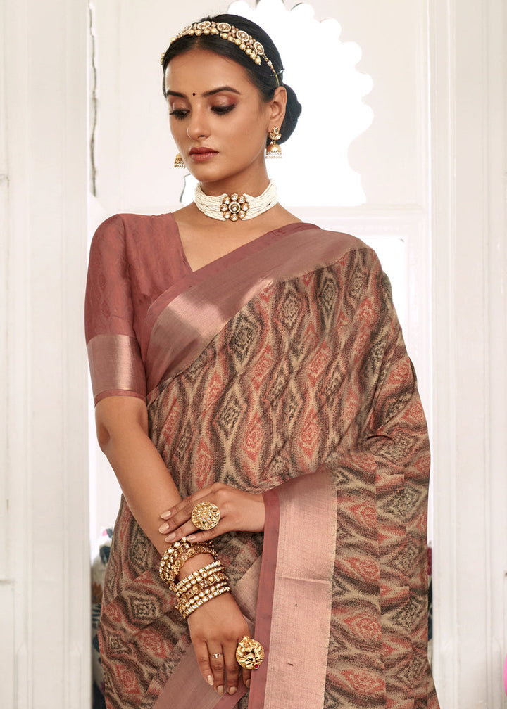 Shades Of Brown Digital Printed Dola Silk Saree