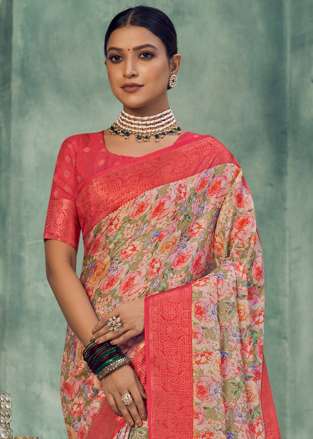 Shades Of Pink Digital Printed Tissue Silk Saree