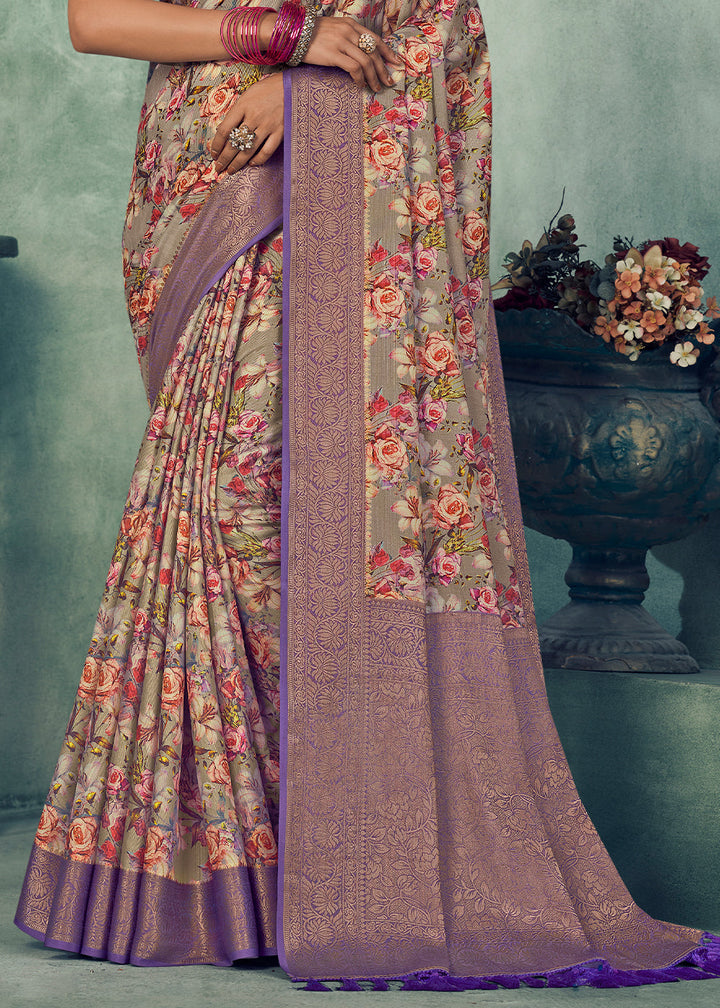 Shades Of Purple Digital Printed Tissue Silk Saree