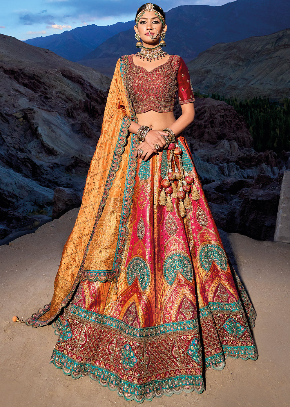 Pure Banarasi Silk Wedding Lehenga in Pink Color With Embroidery work - Banarasi  Lehenga - Lehenga