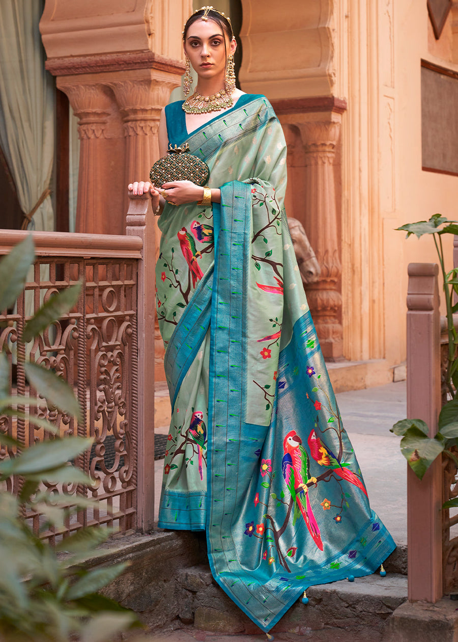 Shades Of Blue Paithani Silk Saree – Ethnos