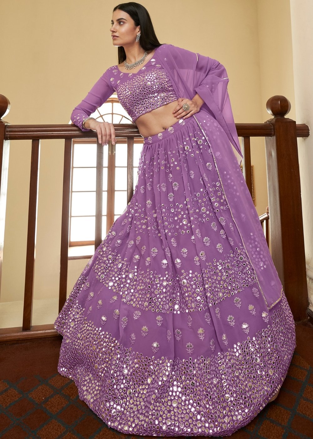 Iris Purple Georgette Lehenga Choli with Resham,Mirror & Gota work