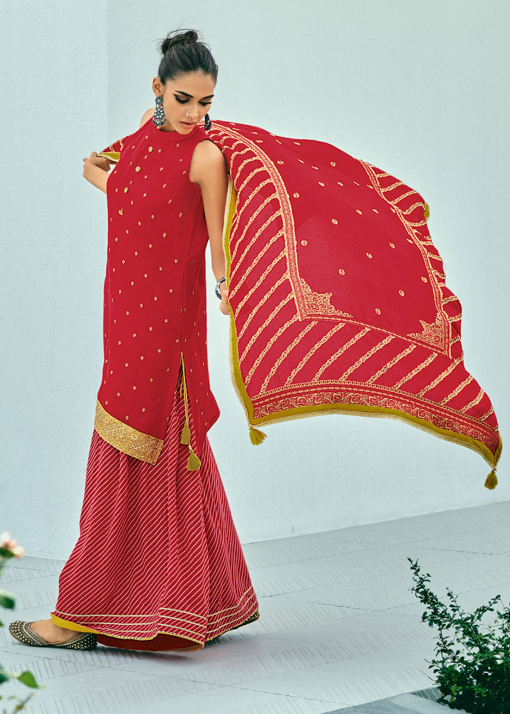 Rufous Red Satin Silk Salwar Suit With Embroidery Work Ethnos