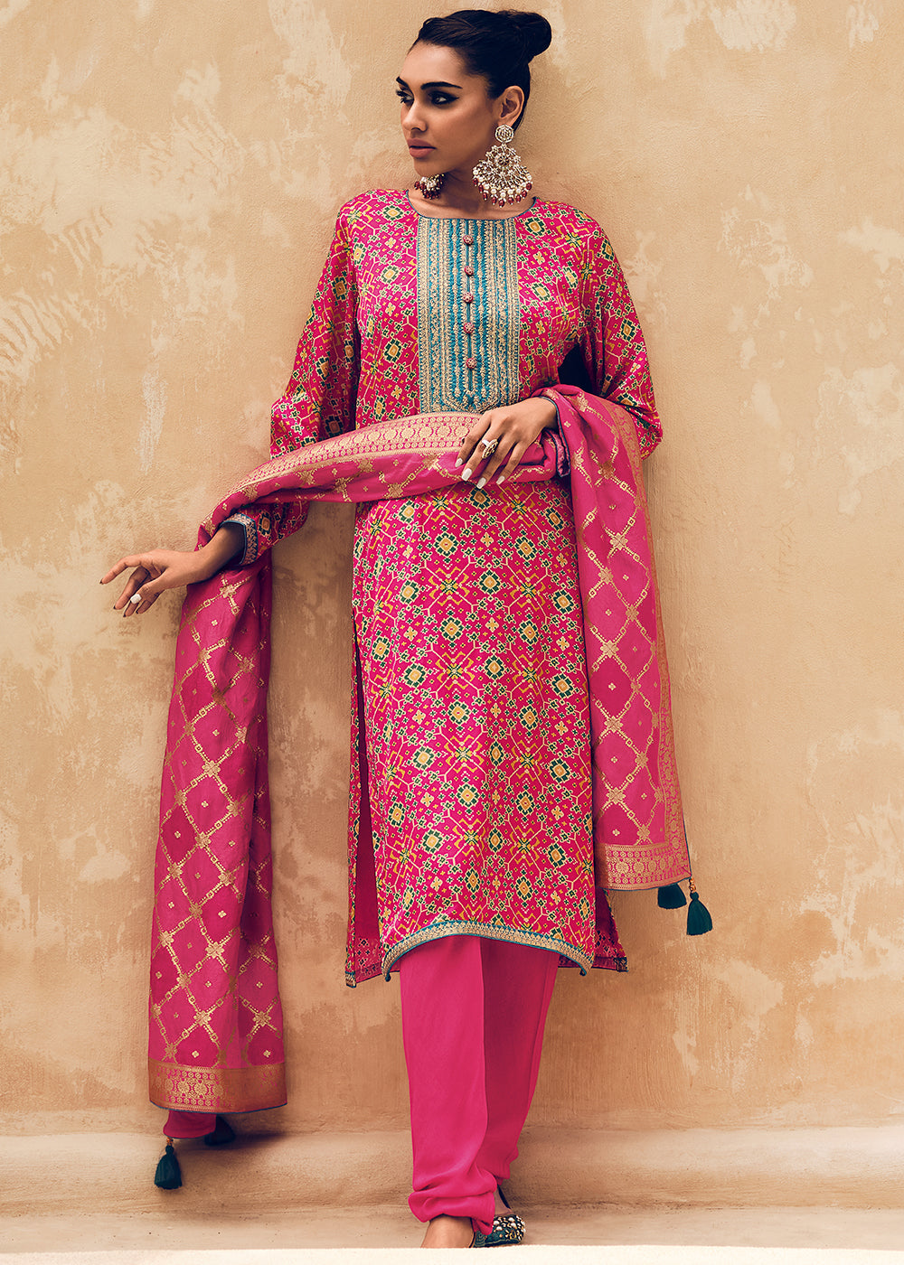 Shades Of Pink Digitally Printed Silk Salwar Suit with Embroidery Work