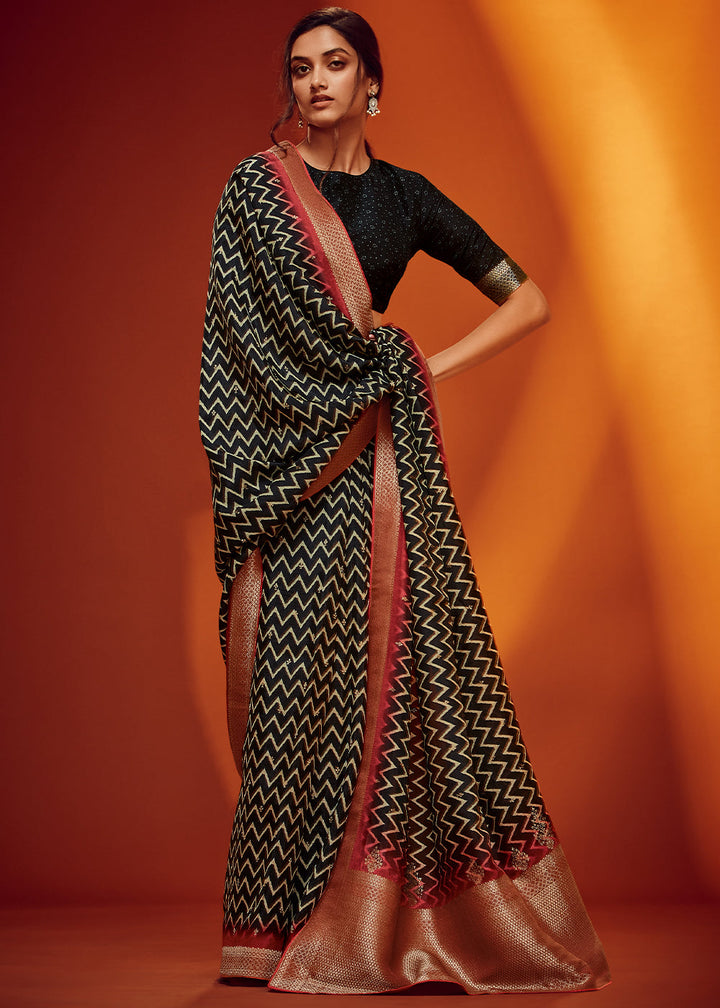 Onyx Black Woven Viscose Silk Saree