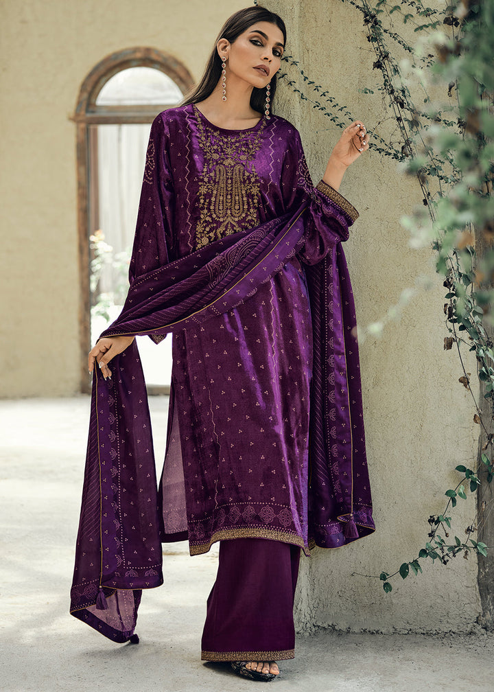 Mardi Gras Purple Bandhani Printed Velvet Salwar Suit With Embroidery Work: Top Pick