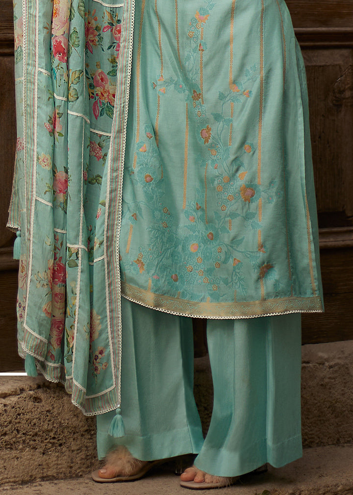 Zenith Blue Floral Printed Viscose Muslin Salwar Suit